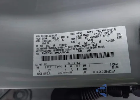 2021 Ford Bronco First Edition z USA, uszkodzony, nr VIN 1FMEE5EP8MLA40840